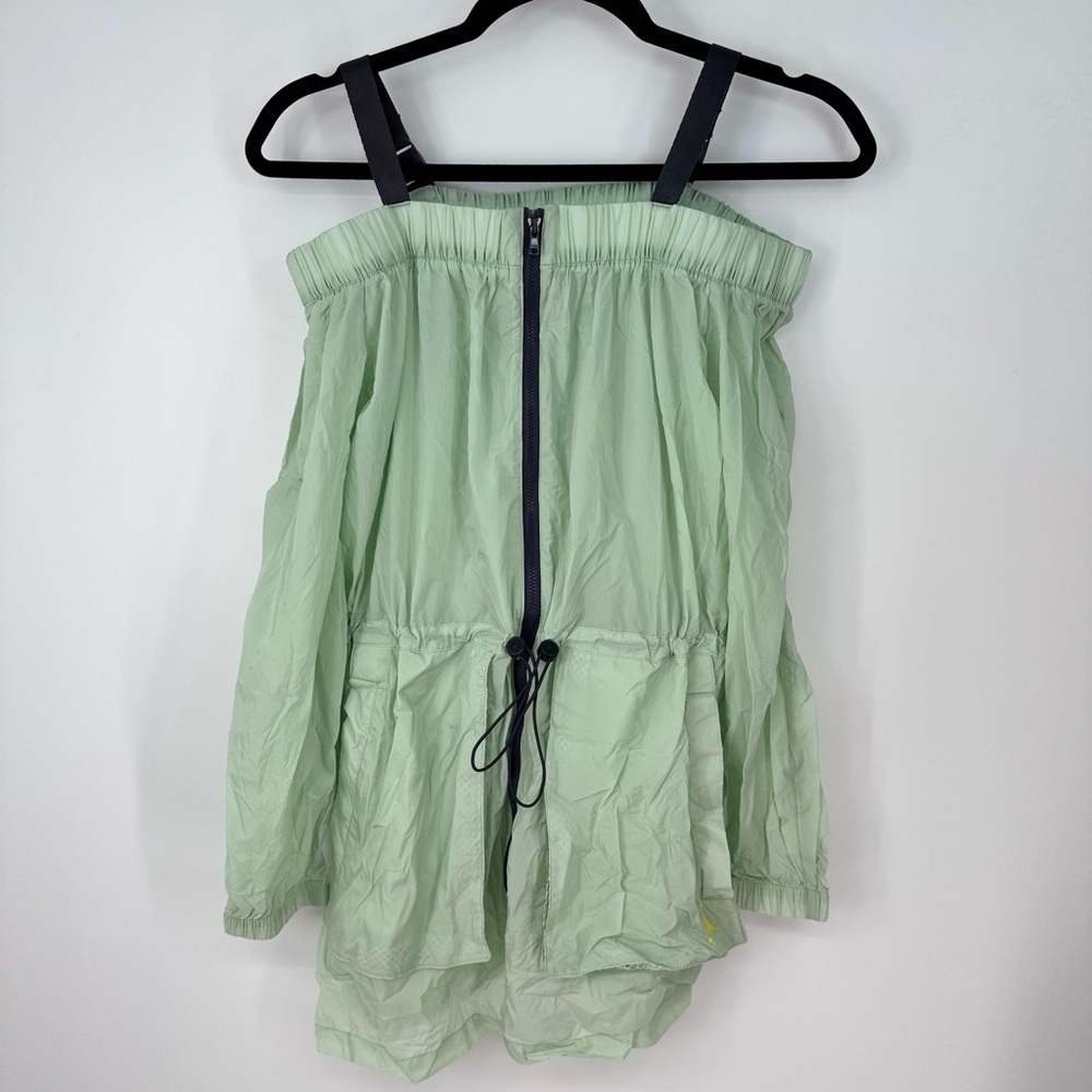 Jordan Zip Up Drawstring Mint Green Off-Shoulder Mini Dress